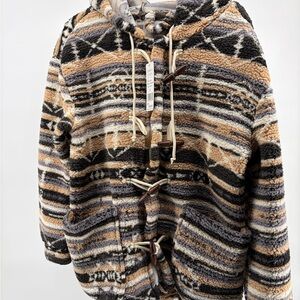 NWT Sabrina Lauren Sherpa Sz XL Southwestern Aztec Cowgirl Boho Hooded Jacket